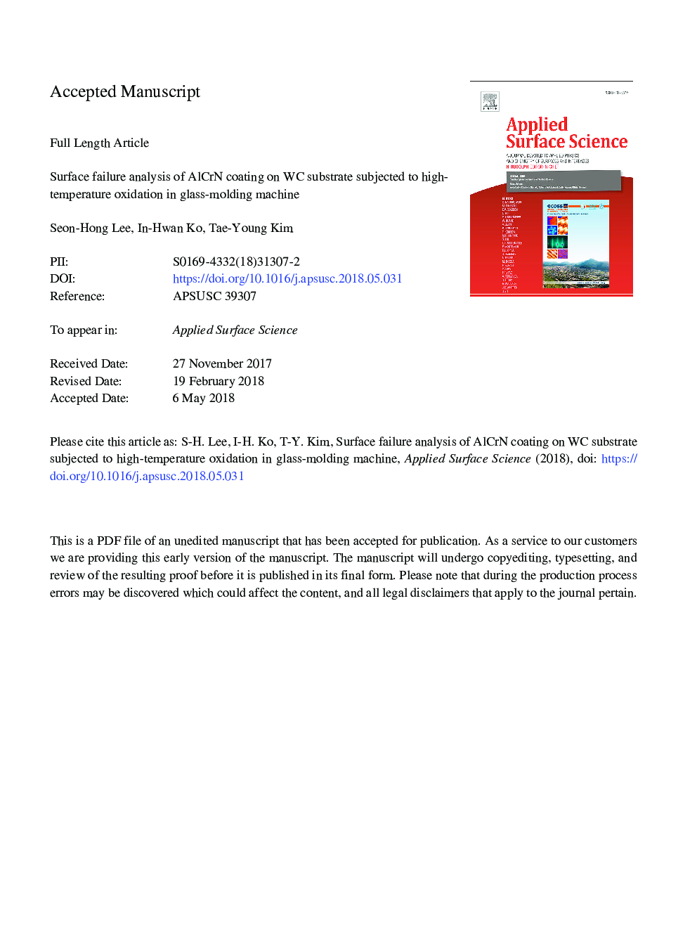 Surface failure analysis of AlCrN coating on WC substrate subjected to high-temperature oxidation in glass-molding machine