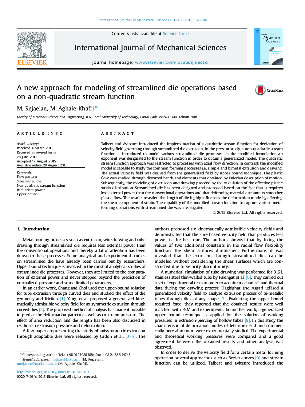 A new approach for modeling of streamlined die operations based on a non-quadratic stream function