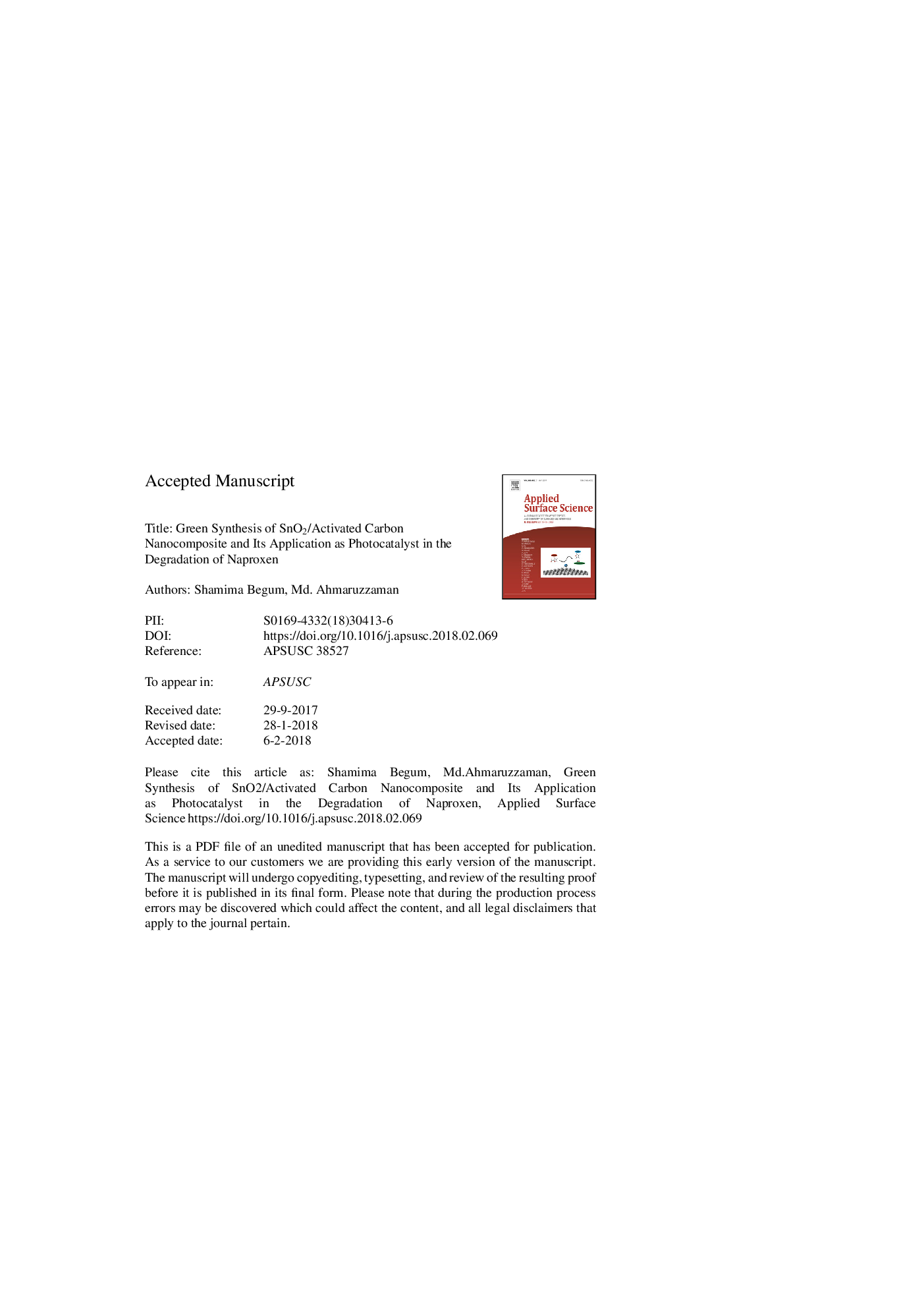 Biogenic synthesis of SnO2/activated carbon nanocomposite and its application as photocatalyst in the degradation of naproxen