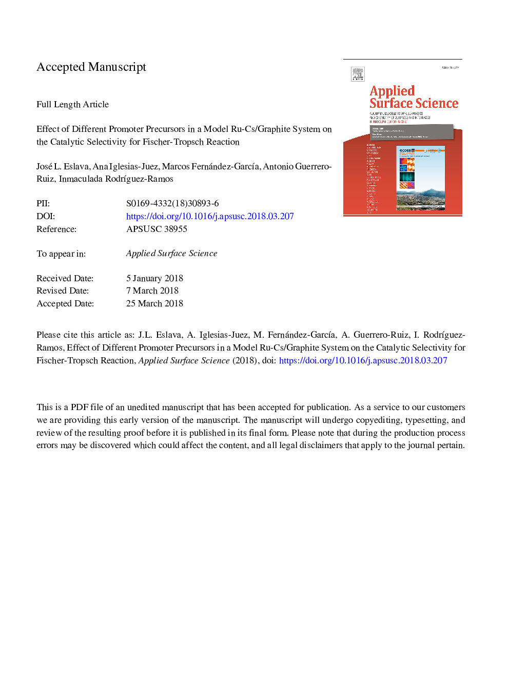 Effect of different promoter precursors in a model Ru-Cs/graphite system on the catalytic selectivity for Fischer-Tropsch reaction