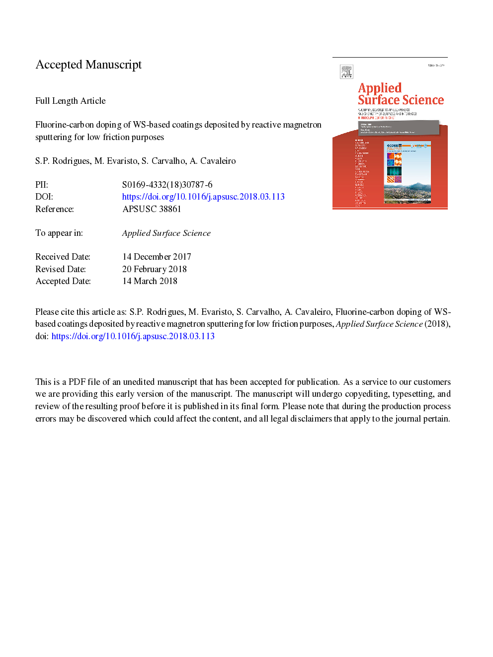 Fluorine-carbon doping of WS-based coatings deposited by reactive magnetron sputtering for low friction purposes