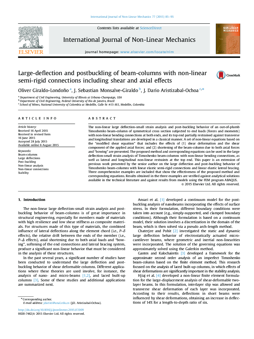 Large-deflection and postbuckling of beam-columns with non-linear semi-rigid connections including shear and axial effects