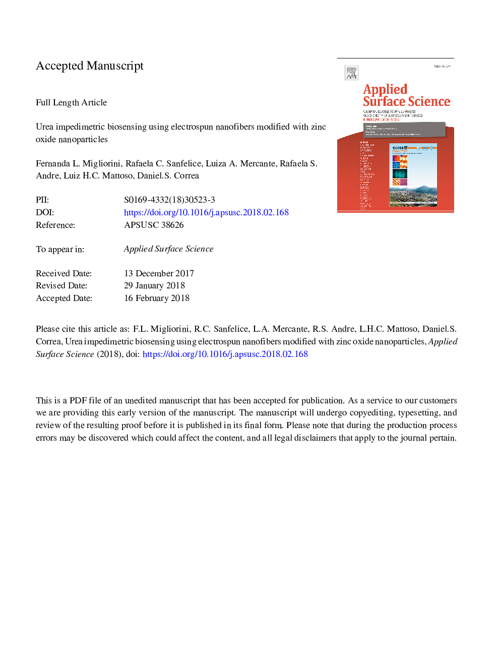 Urea impedimetric biosensing using electrospun nanofibers modified with zinc oxide nanoparticles