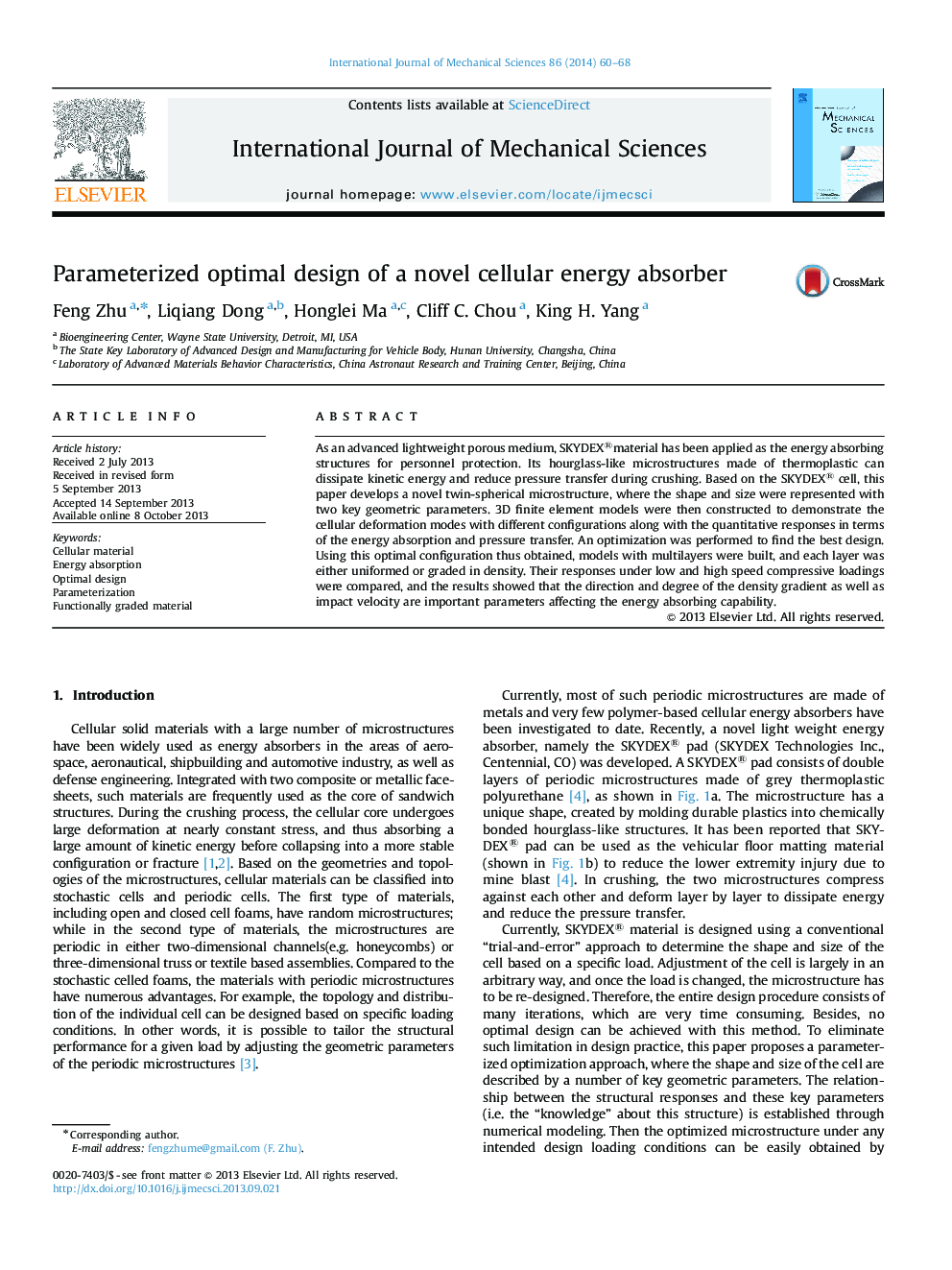 Parameterized optimal design of a novel cellular energy absorber