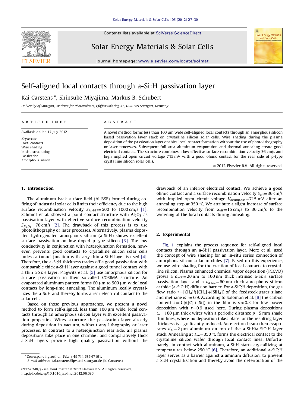 Self-aligned local contacts through a-Si:H passivation layer