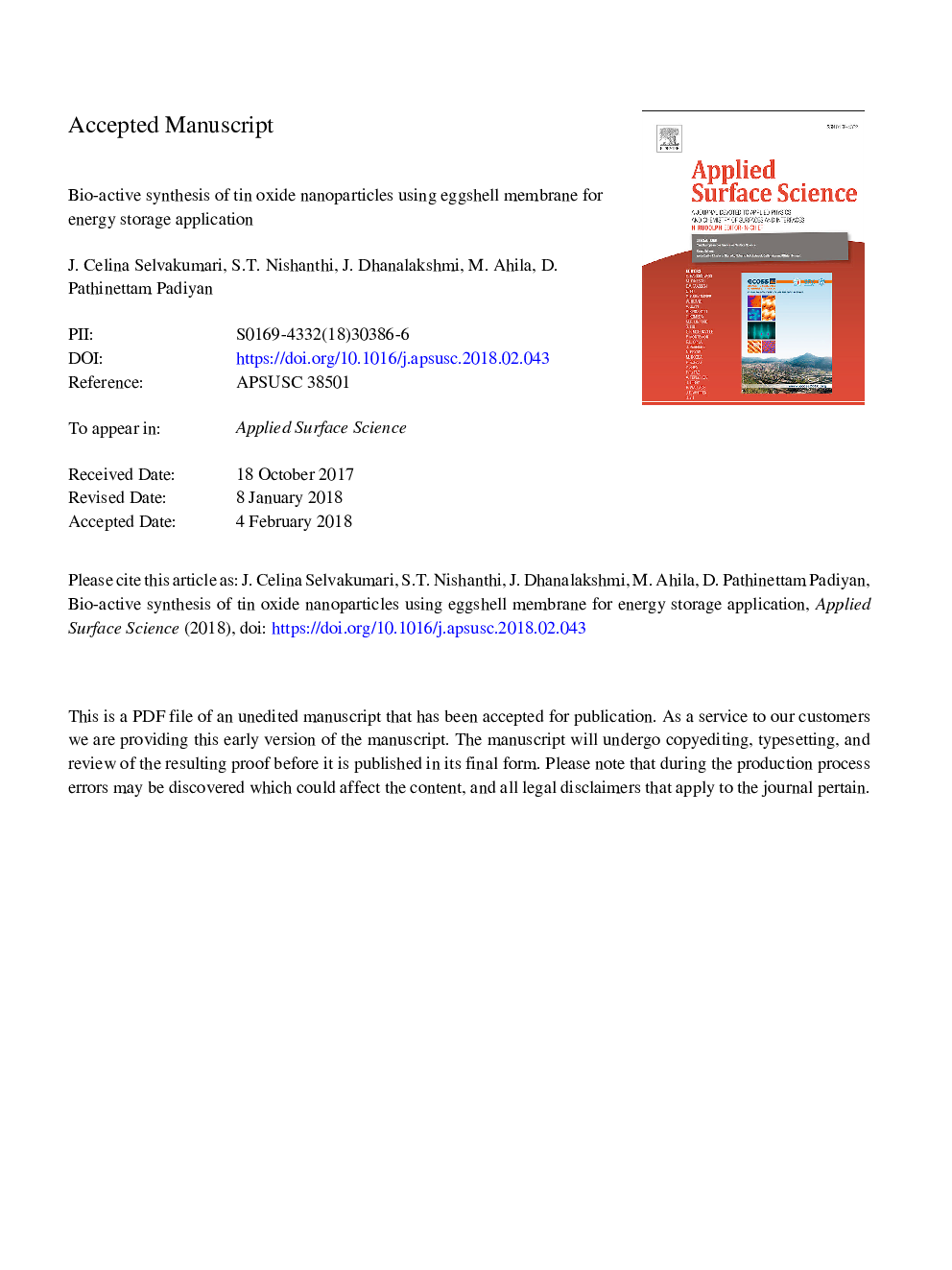 Bio-active synthesis of tin oxide nanoparticles using eggshell membrane for energy storage application