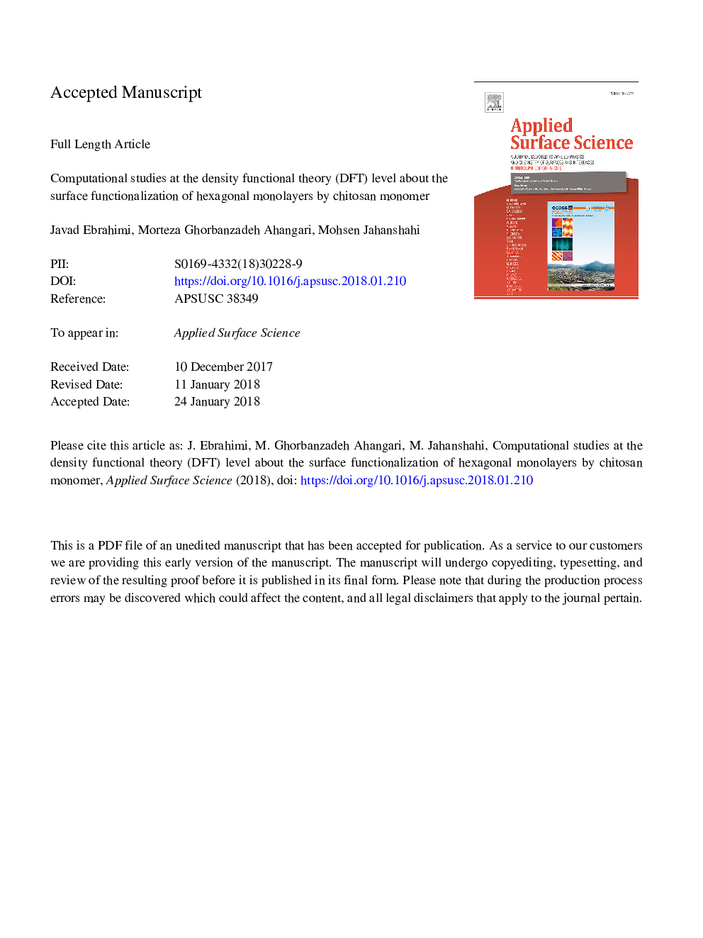 Computational studies at the density functional theory (DFT) level about the surface functionalization of hexagonal monolayers by chitosan monomer