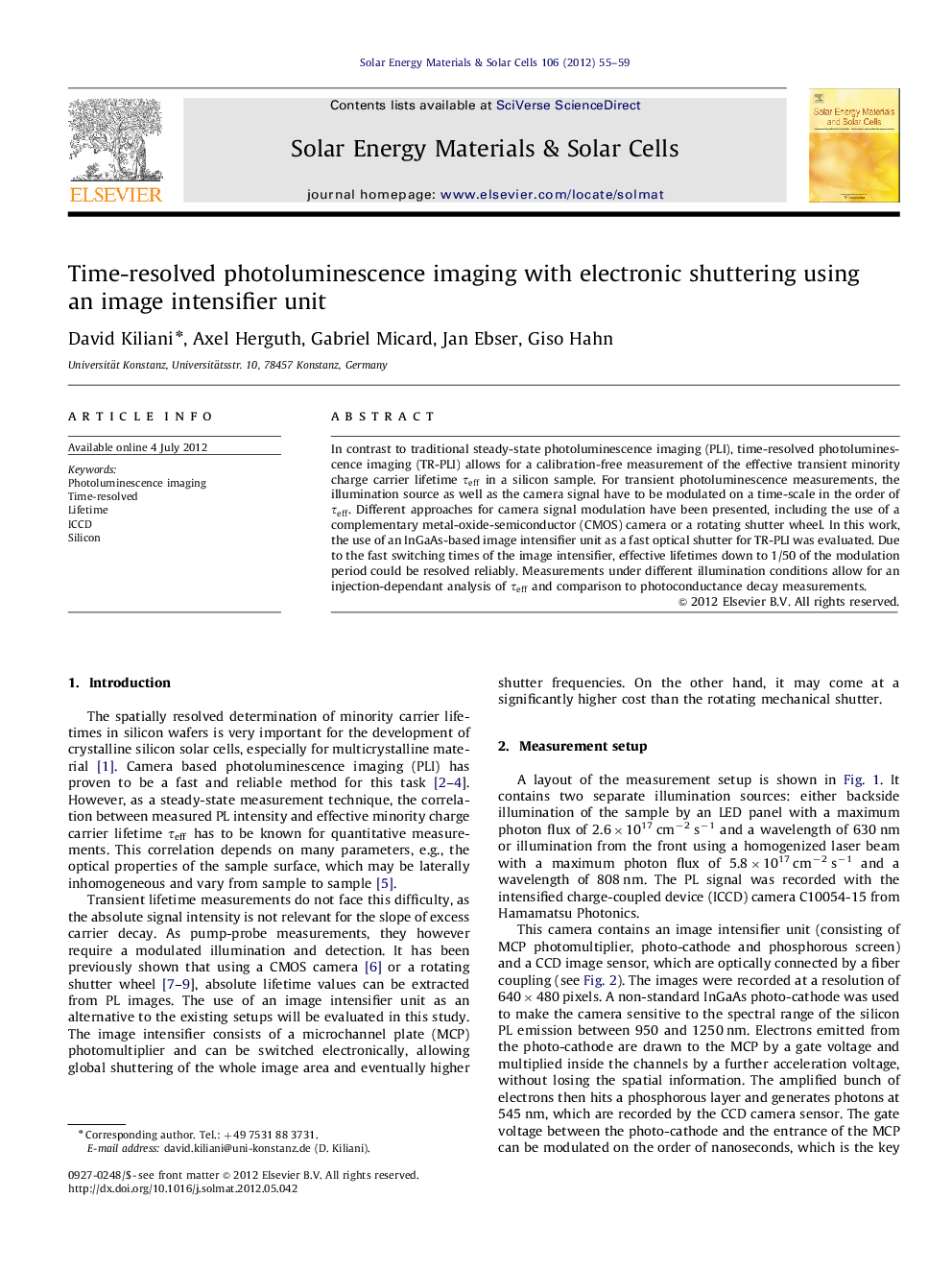 Time-resolved photoluminescence imaging with electronic shuttering using an image intensifier unit