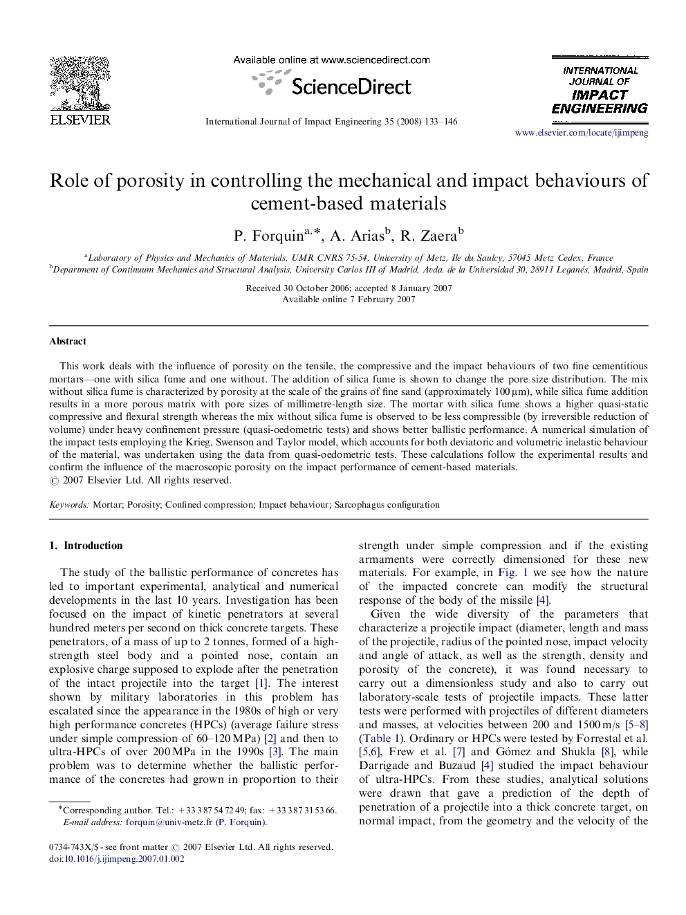 Role of porosity in controlling the mechanical and impact behaviours of cement-based materials