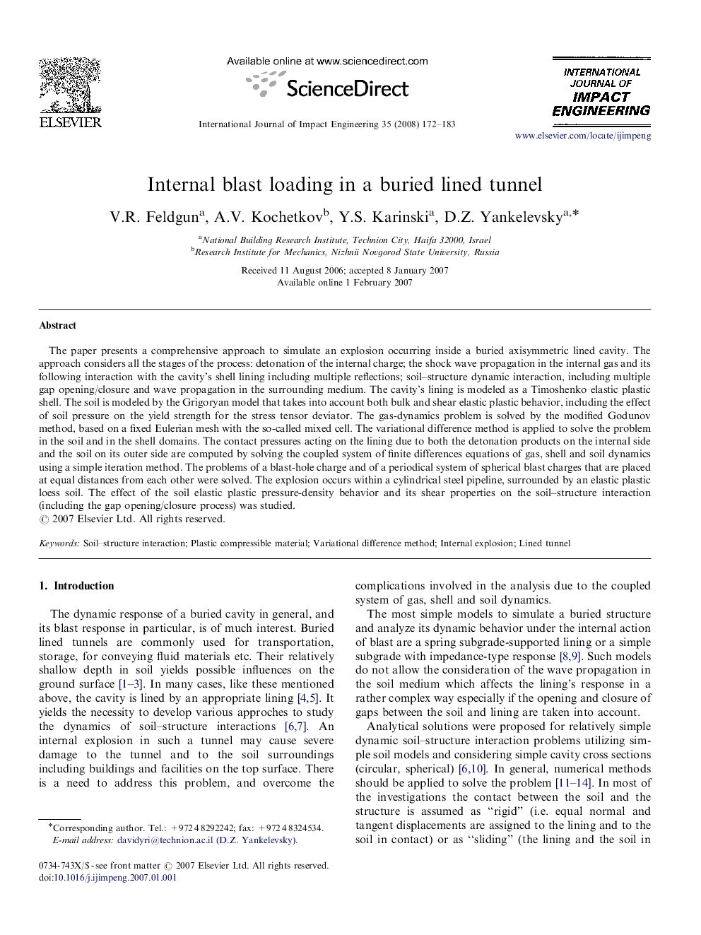 Internal blast loading in a buried lined tunnel