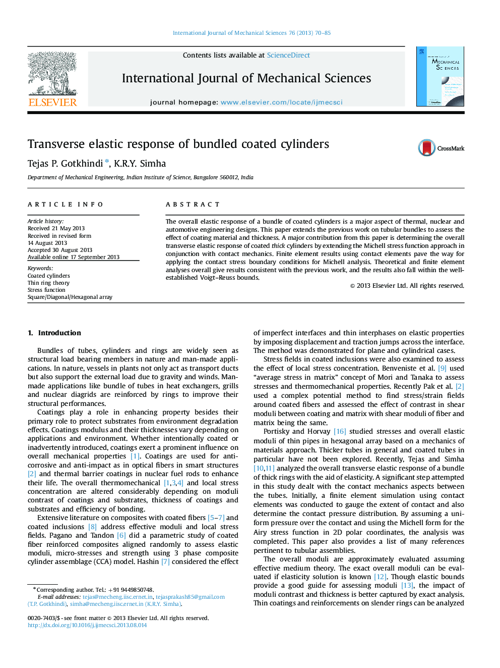 Transverse elastic response of bundled coated cylinders