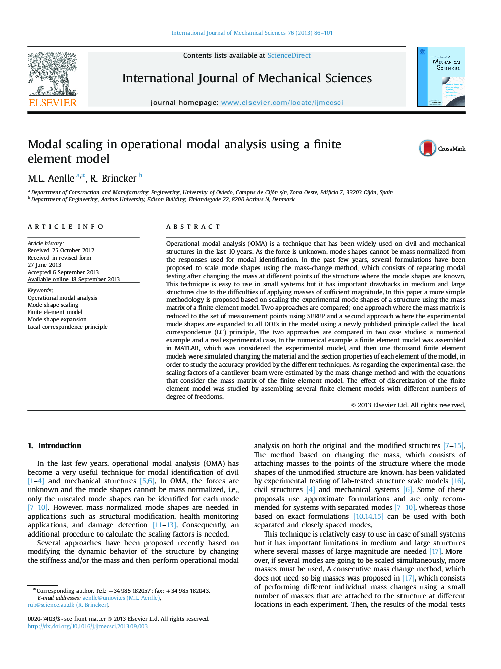 Modal scaling in operational modal analysis using a finite element model