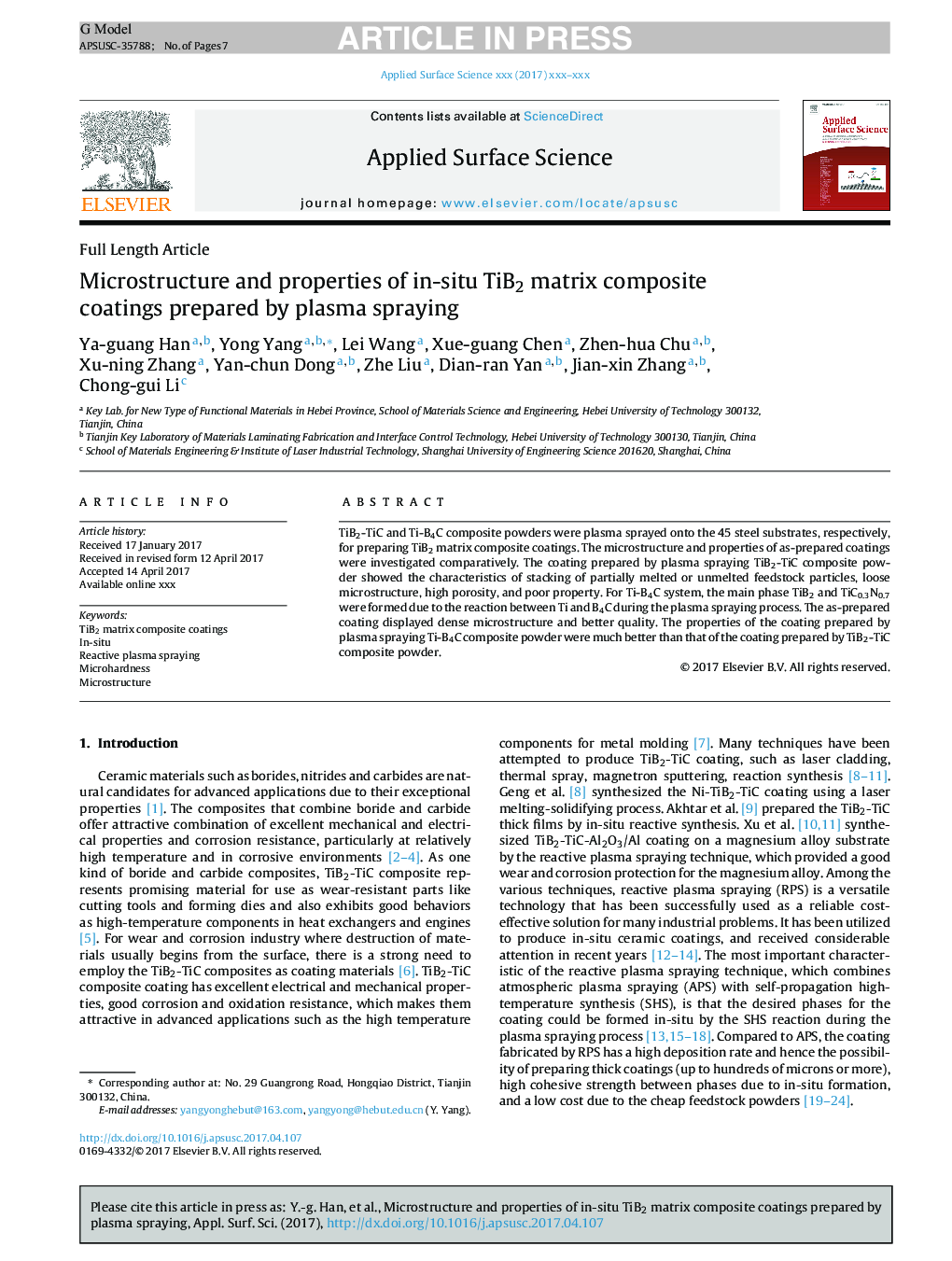 Microstructure and properties of in-situ TiB2 matrix composite coatings prepared by plasma spraying