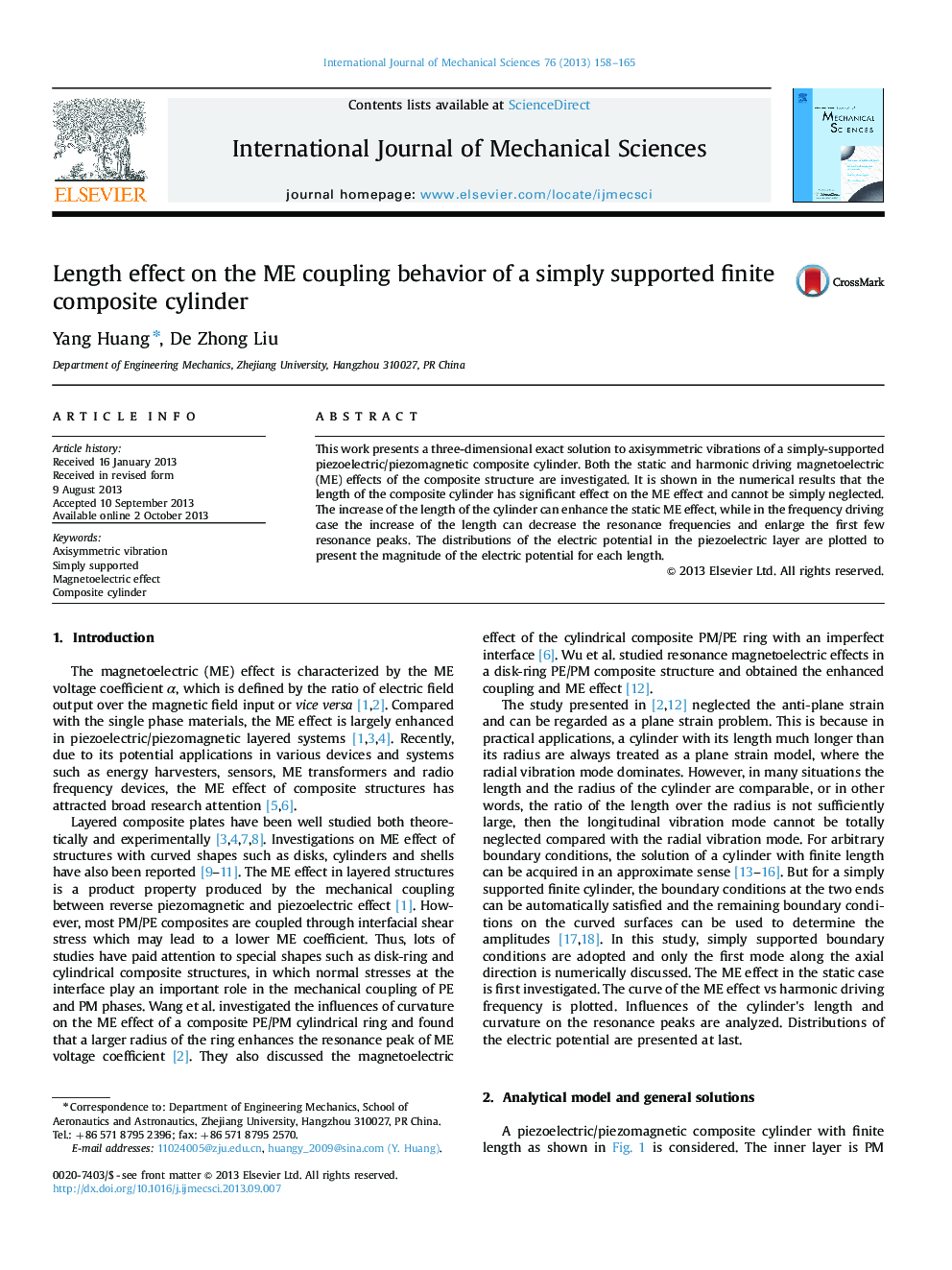 Length effect on the ME coupling behavior of a simply supported finite composite cylinder