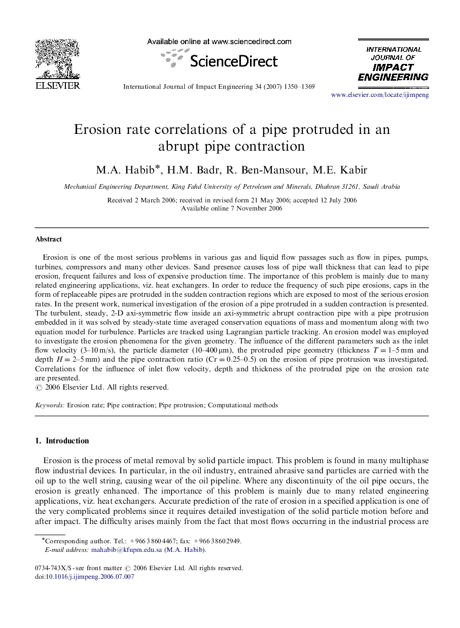 Erosion rate correlations of a pipe protruded in an abrupt pipe contraction