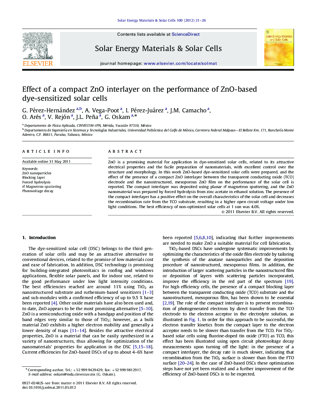 Effect of a compact ZnO interlayer on the performance of ZnO-based dye-sensitized solar cells