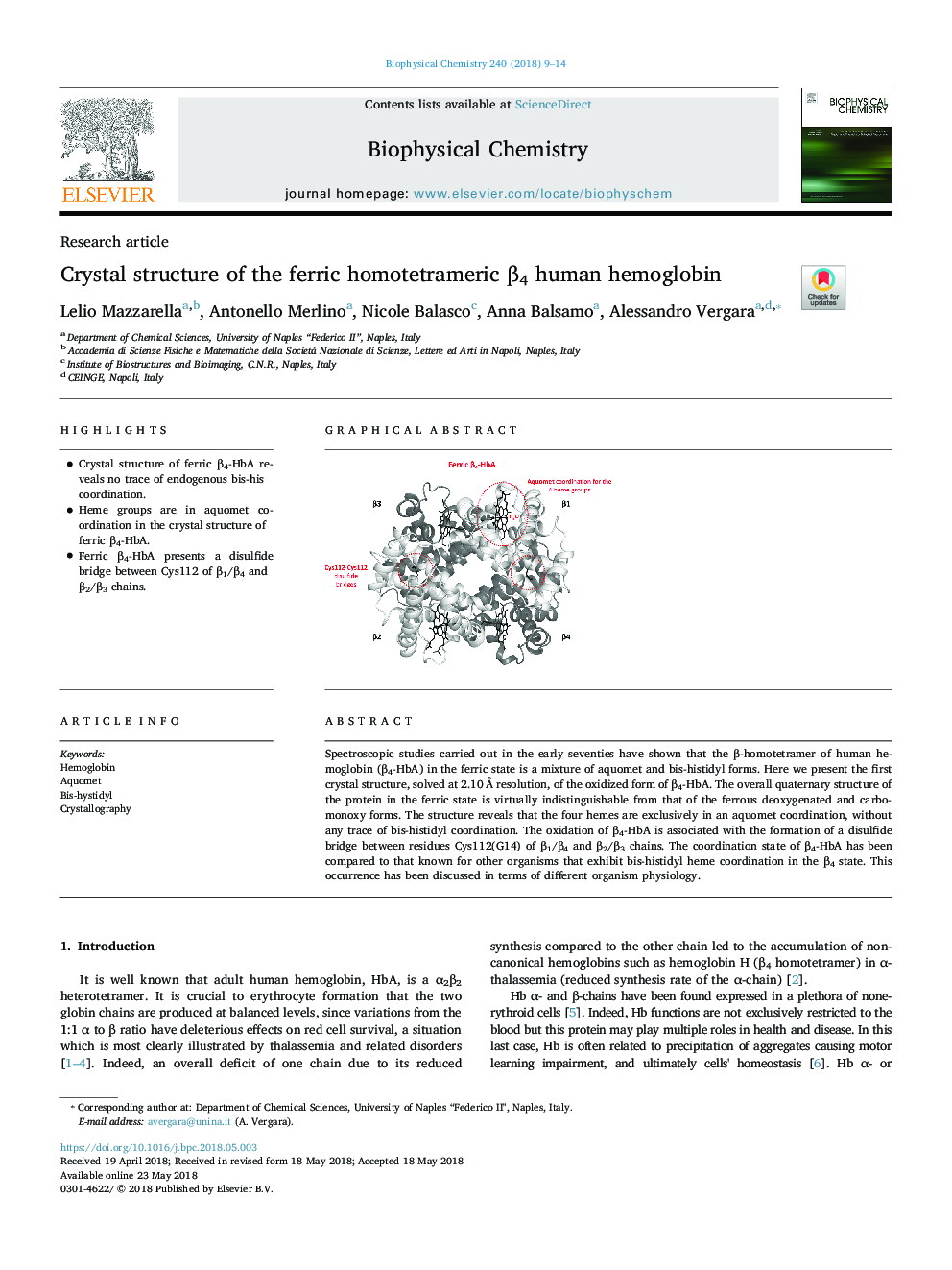 Crystal structure of the ferric homotetrameric Î²4 human hemoglobin