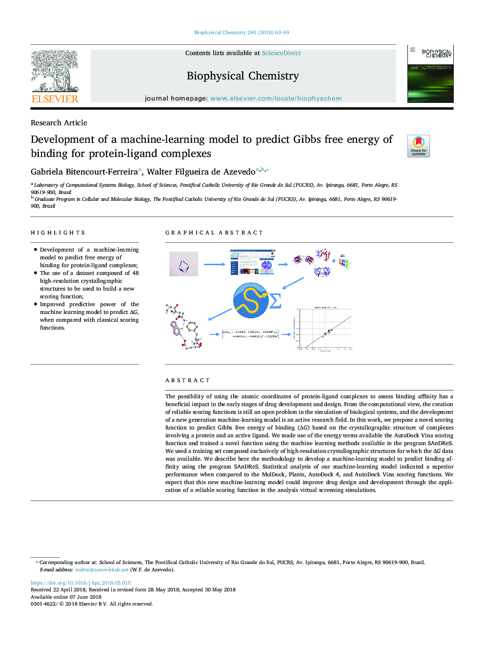 Development of a machine-learning model to predict Gibbs free energy of binding for protein-ligand complexes