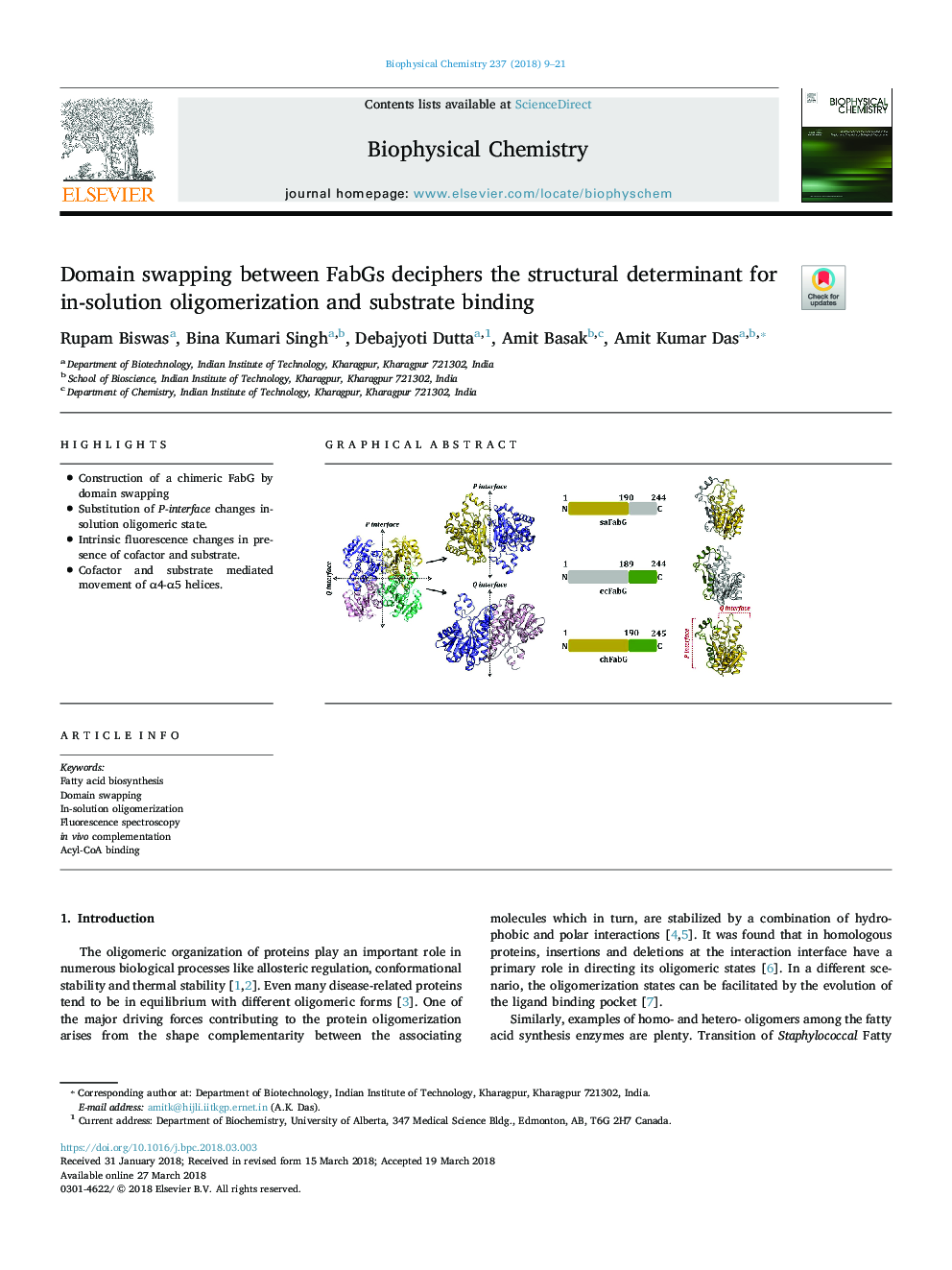 Domain swapping between FabGs deciphers the structural determinant for in-solution oligomerization and substrate binding