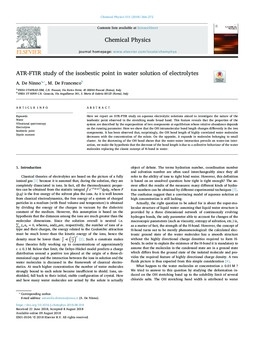 ATR-FTIR study of the isosbestic point in water solution of electrolytes