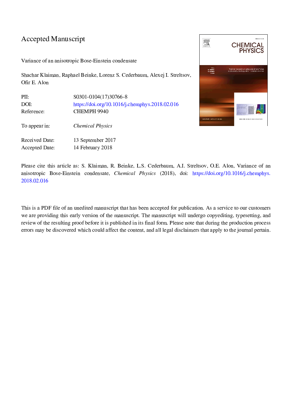 Variance of an anisotropic Bose-Einstein condensate