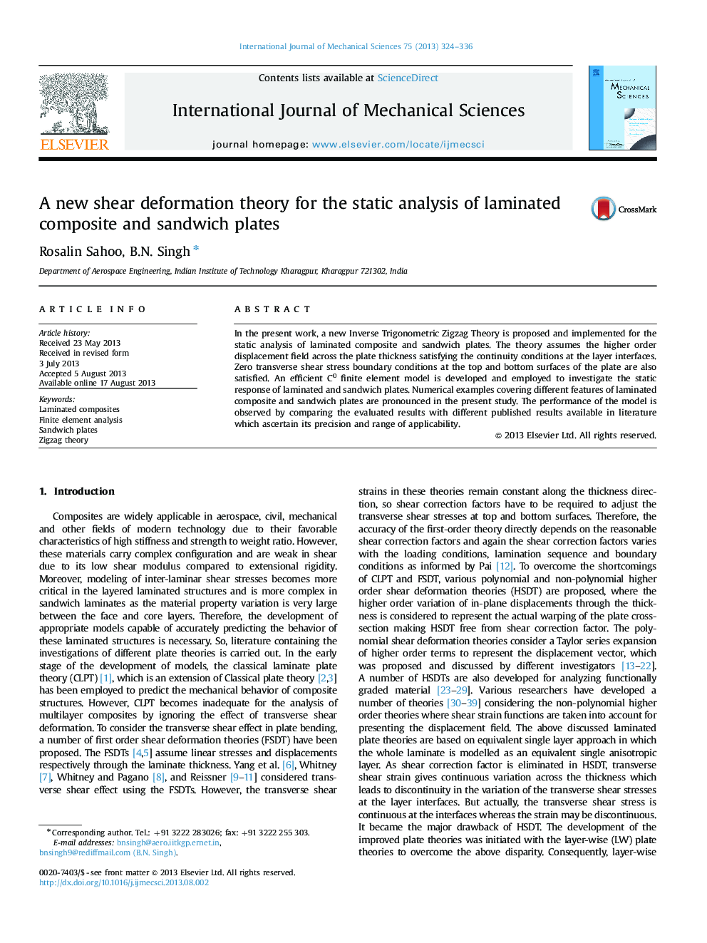 A new shear deformation theory for the static analysis of laminated composite and sandwich plates