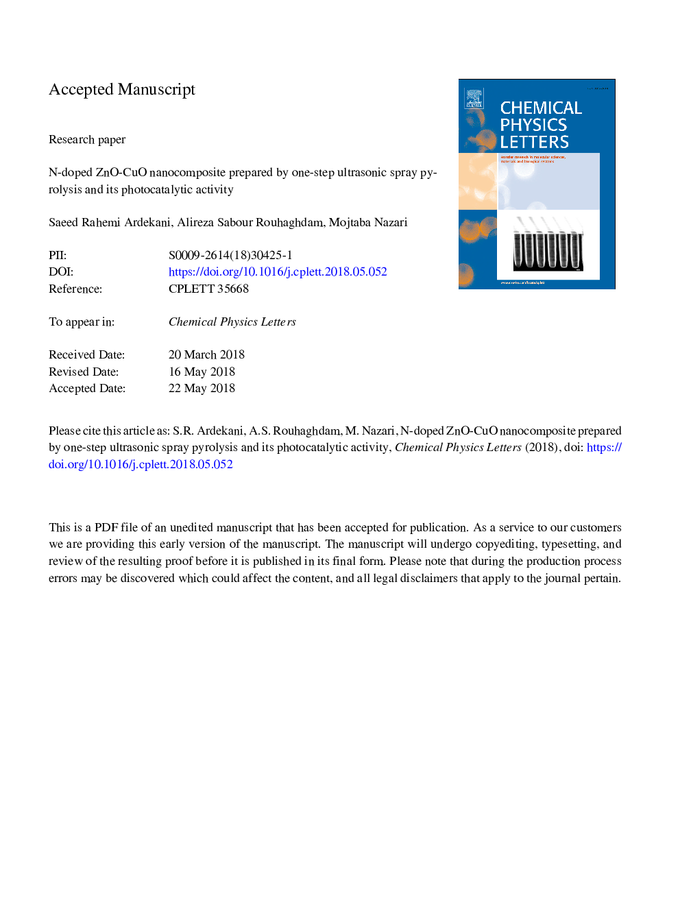 N-doped ZnO-CuO nanocomposite prepared by one-step ultrasonic spray pyrolysis and its photocatalytic activity