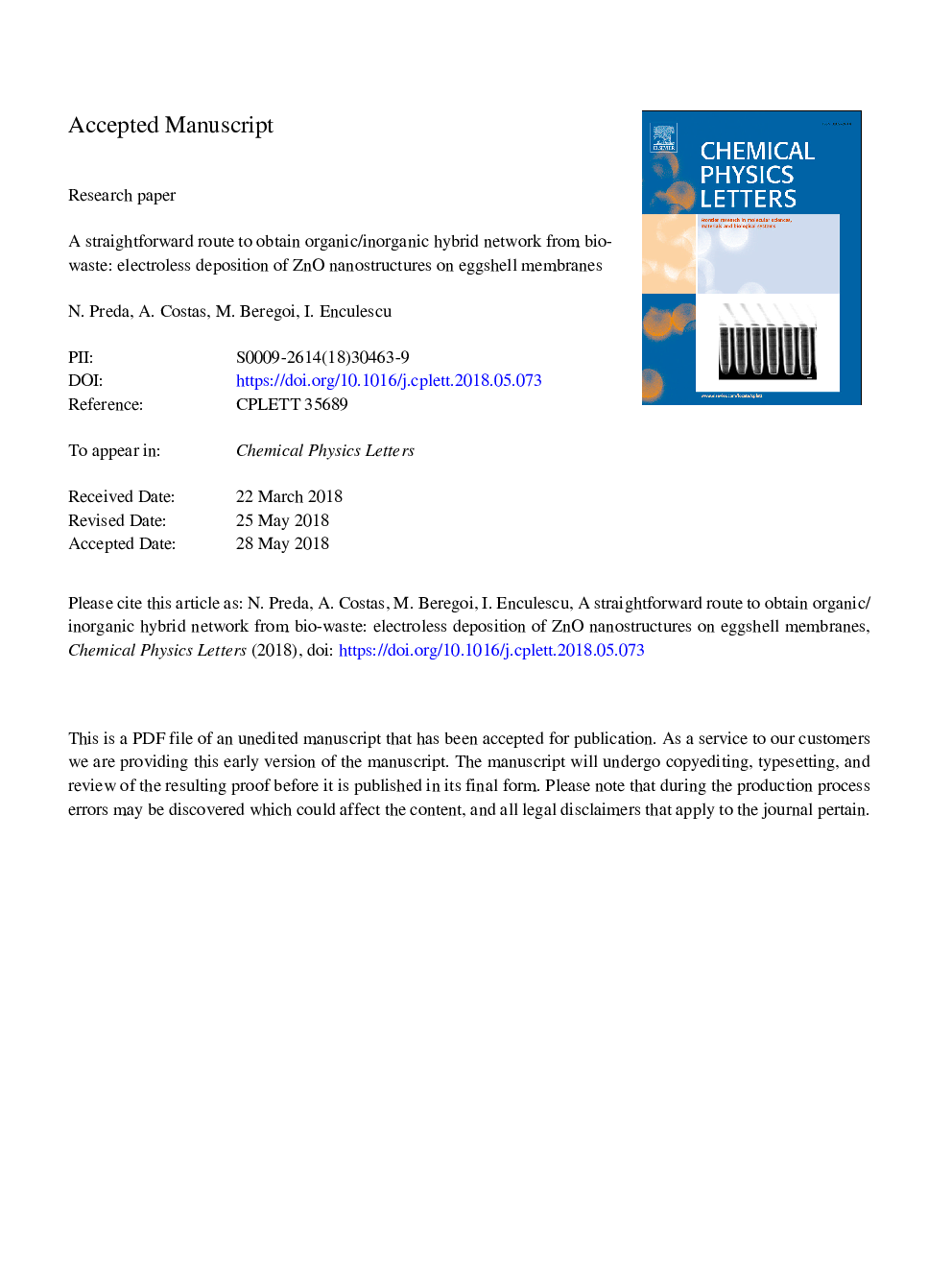 A straightforward route to obtain organic/inorganic hybrid network from bio-waste: Electroless deposition of ZnO nanostructures on eggshell membranes