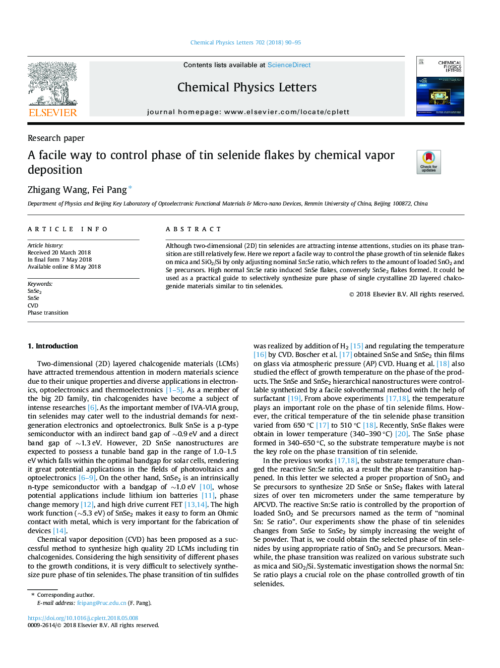 A facile way to control phase of tin selenide flakes by chemical vapor deposition