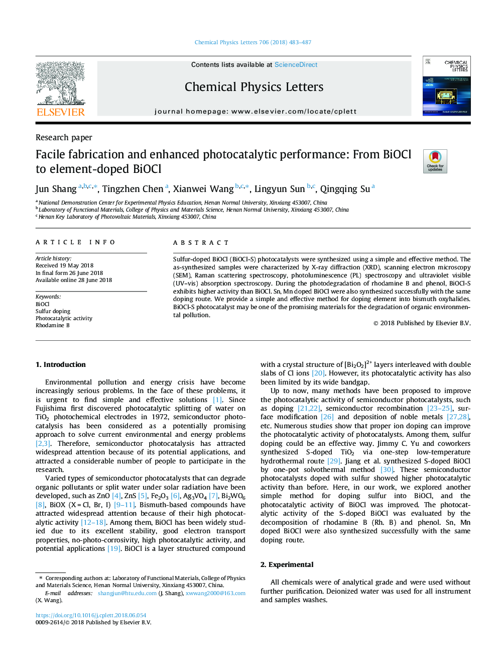 Facile fabrication and enhanced photocatalytic performance: From BiOCl to element-doped BiOCl