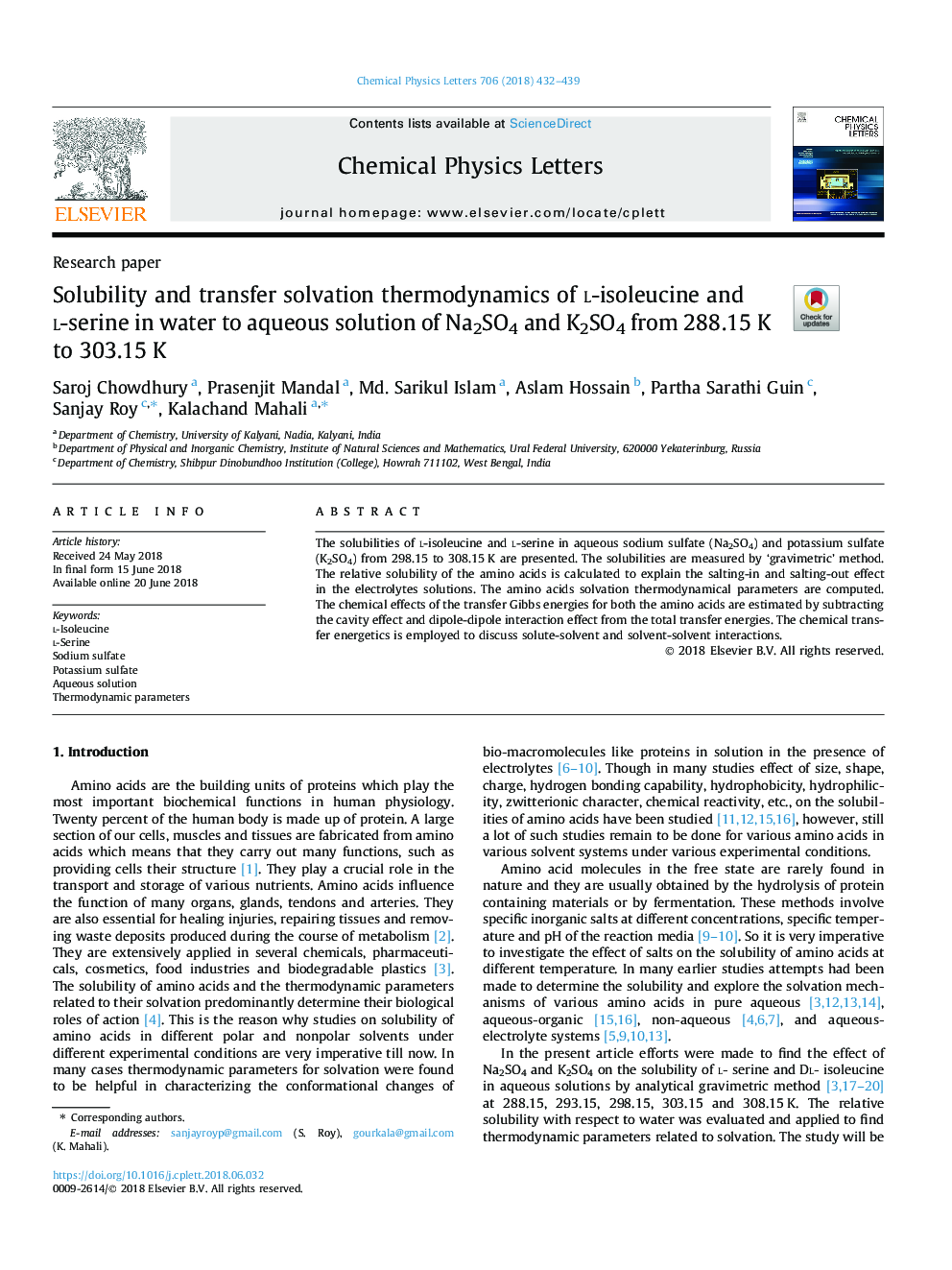 Solubility and transfer solvation thermodynamics of l-isoleucine and l-serine in water to aqueous solution of Na2SO4 and K2SO4 from 288.15â¯K to 303.15â¯K