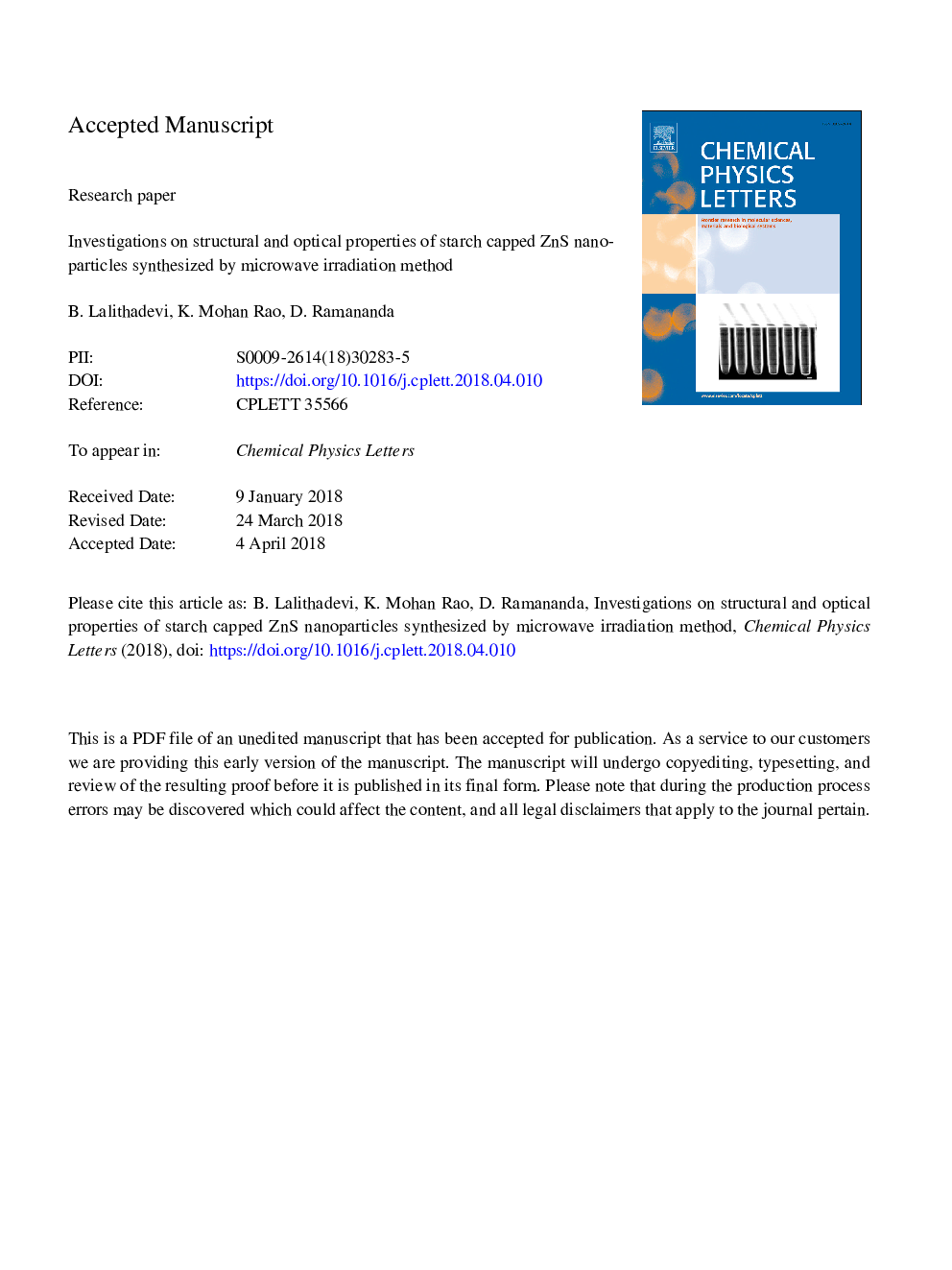 Investigations on structural and optical properties of starch capped ZnS nanoparticles synthesized by microwave irradiation method