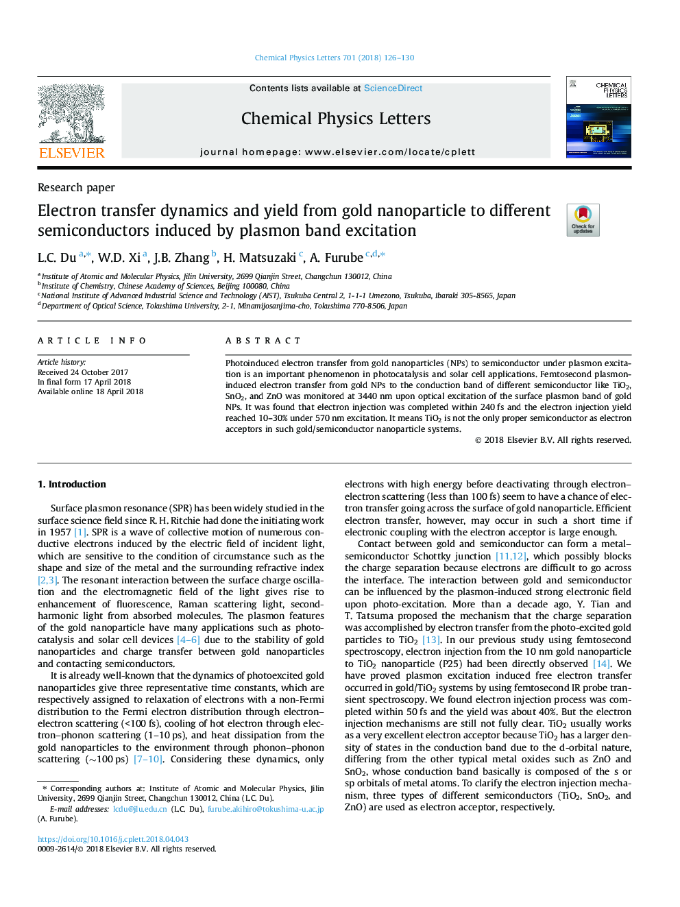 Electron transfer dynamics and yield from gold nanoparticle to different semiconductors induced by plasmon band excitation