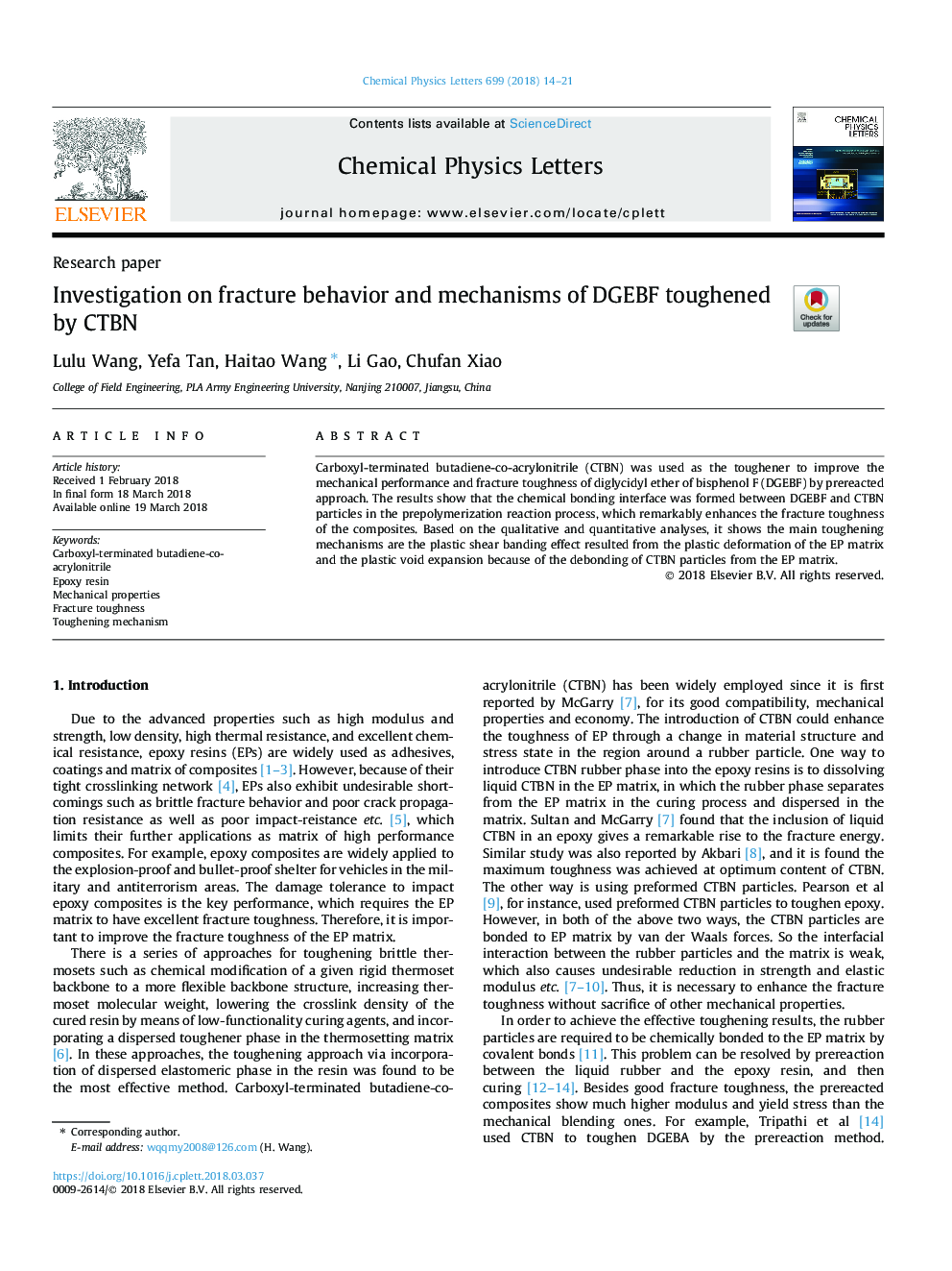 Investigation on fracture behavior and mechanisms of DGEBF toughened by CTBN