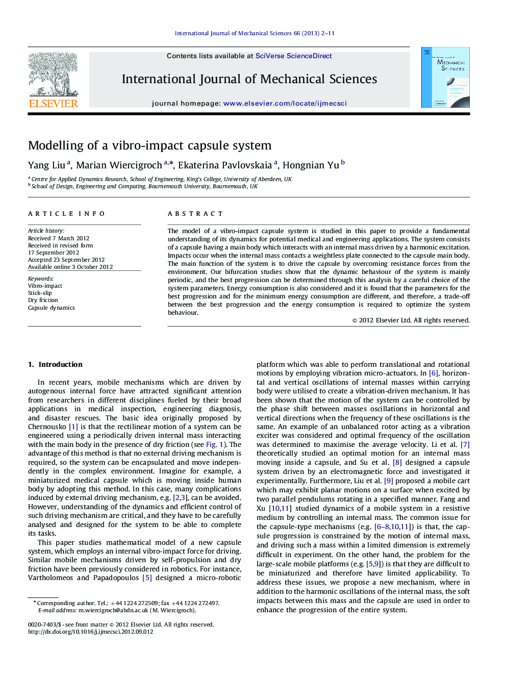 Modelling of a vibro-impact capsule system