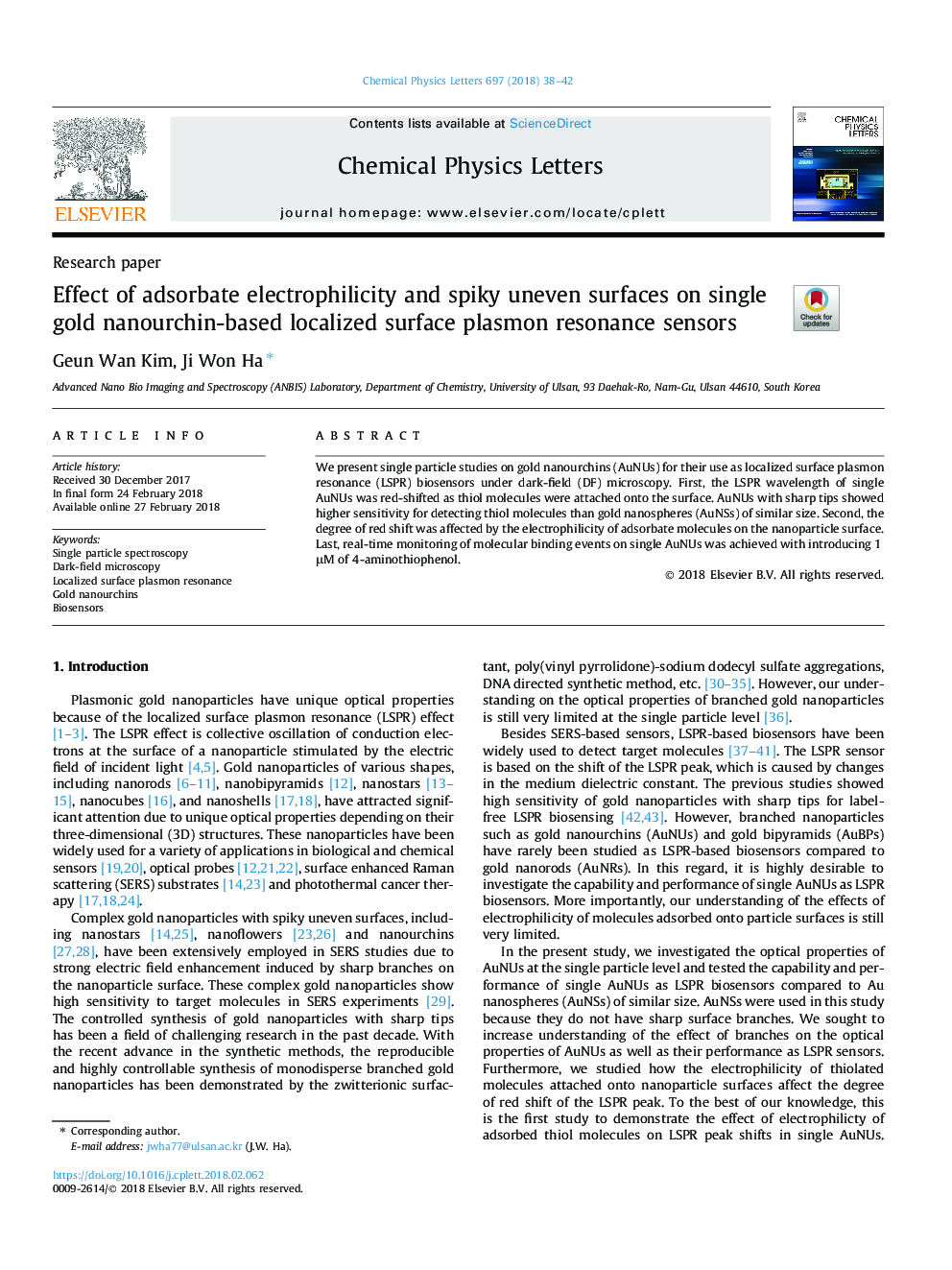 Effect of adsorbate electrophilicity and spiky uneven surfaces on single gold nanourchin-based localized surface plasmon resonance sensors