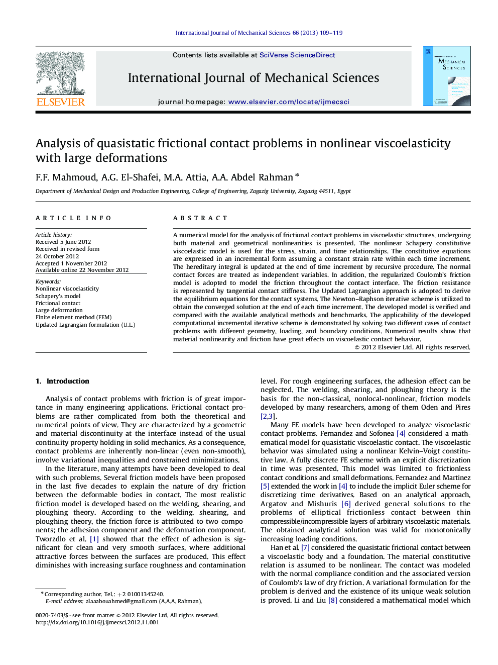 Analysis of quasistatic frictional contact problems in nonlinear viscoelasticity with large deformations