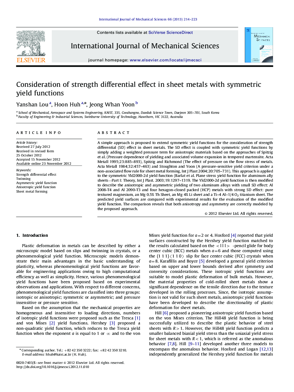 Consideration of strength differential effect in sheet metals with symmetric yield functions