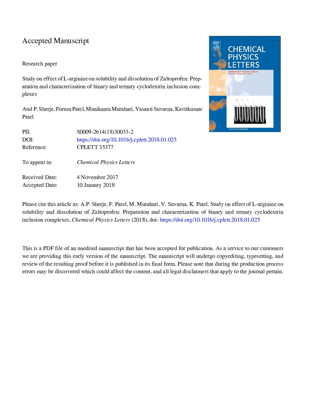 Study on effect of L-arginine on solubility and dissolution of Zaltoprofen: Preparation and characterization of binary and ternary cyclodextrin inclusion complexes