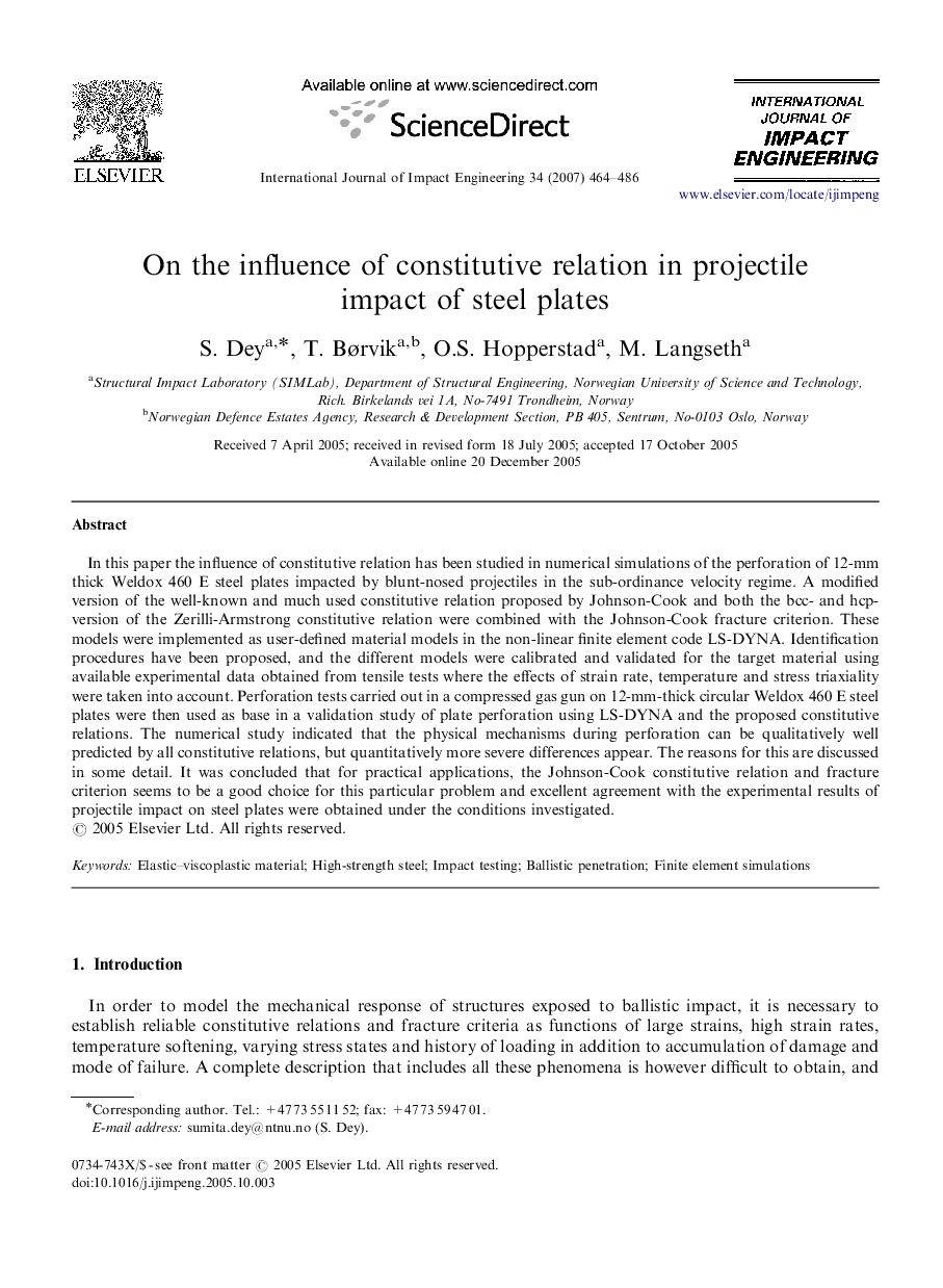 On the influence of constitutive relation in projectile impact of steel plates