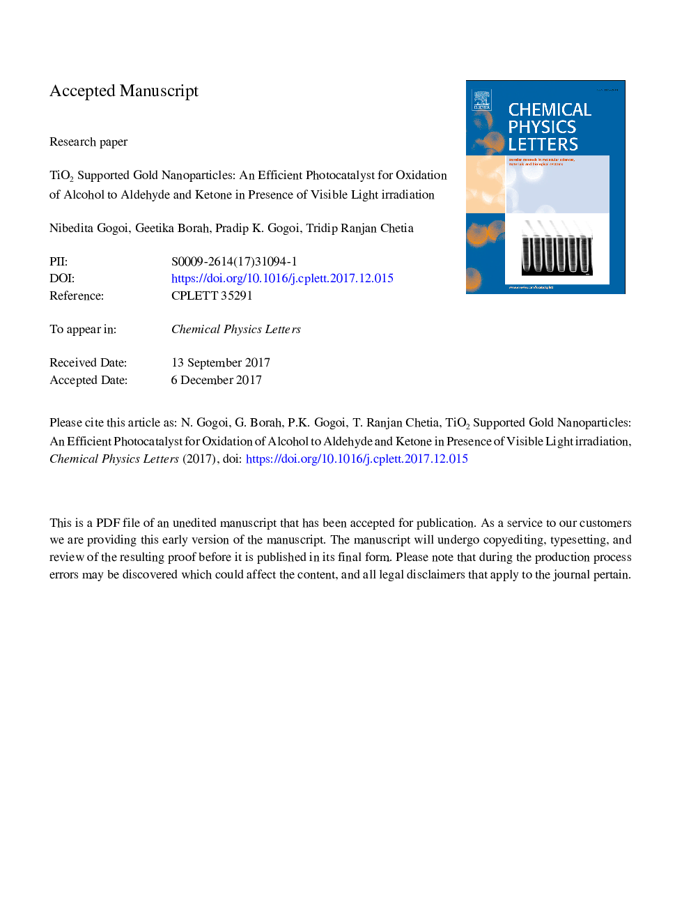 TiO2 supported gold nanoparticles: An efficient photocatalyst for oxidation of alcohol to aldehyde and ketone in presence of visible light irradiation