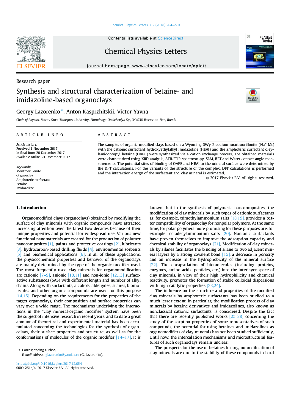 Synthesis and structural characterization of betaine- and imidazoline-based organoclays