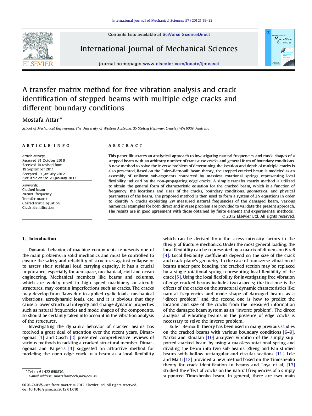 A transfer matrix method for free vibration analysis and crack identification of stepped beams with multiple edge cracks and different boundary conditions