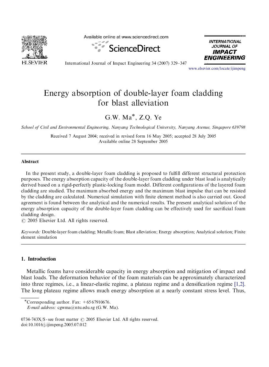 Energy absorption of double-layer foam cladding for blast alleviation