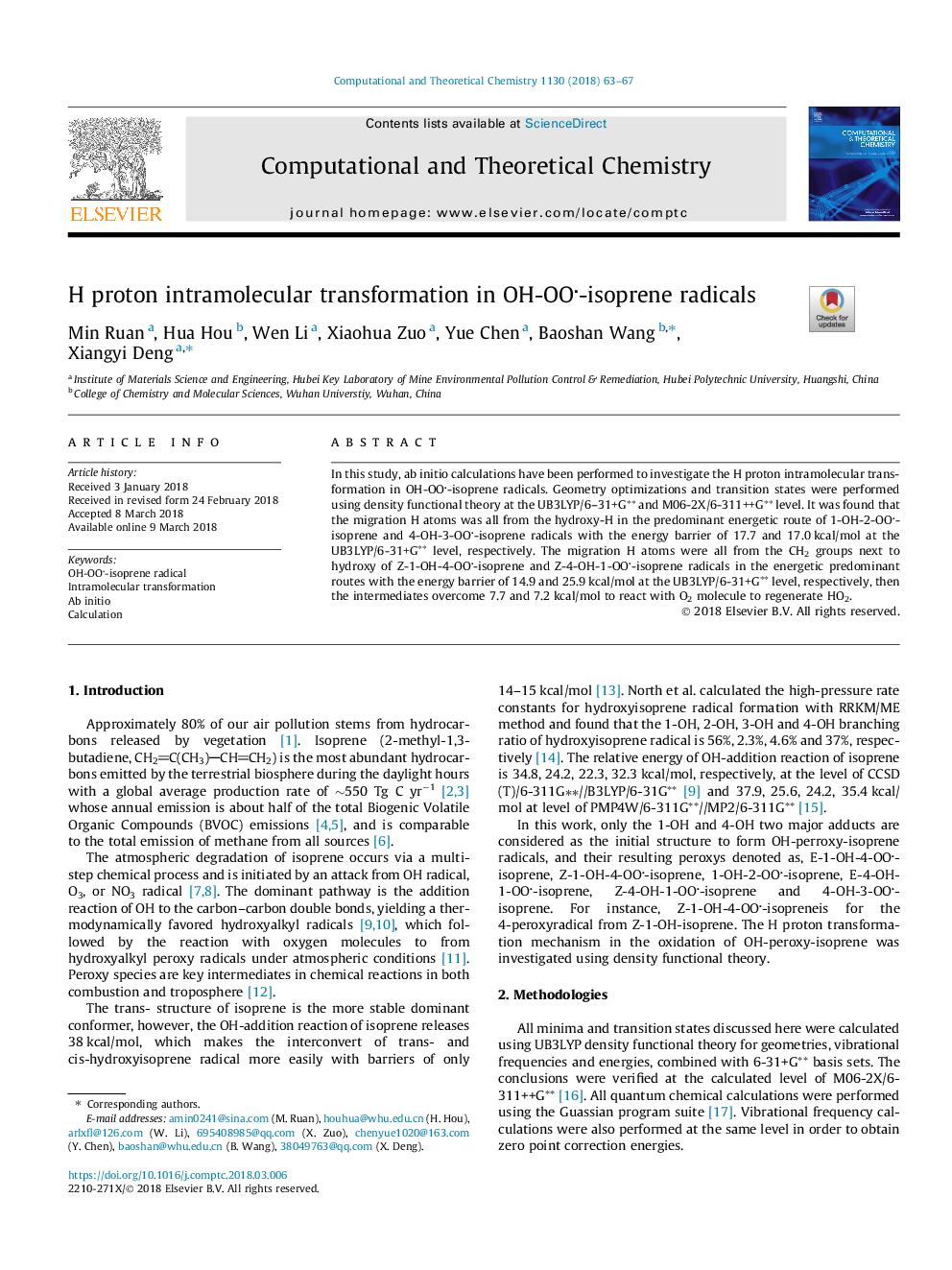 H proton intramolecular transformation in OH-OO-isoprene radicals