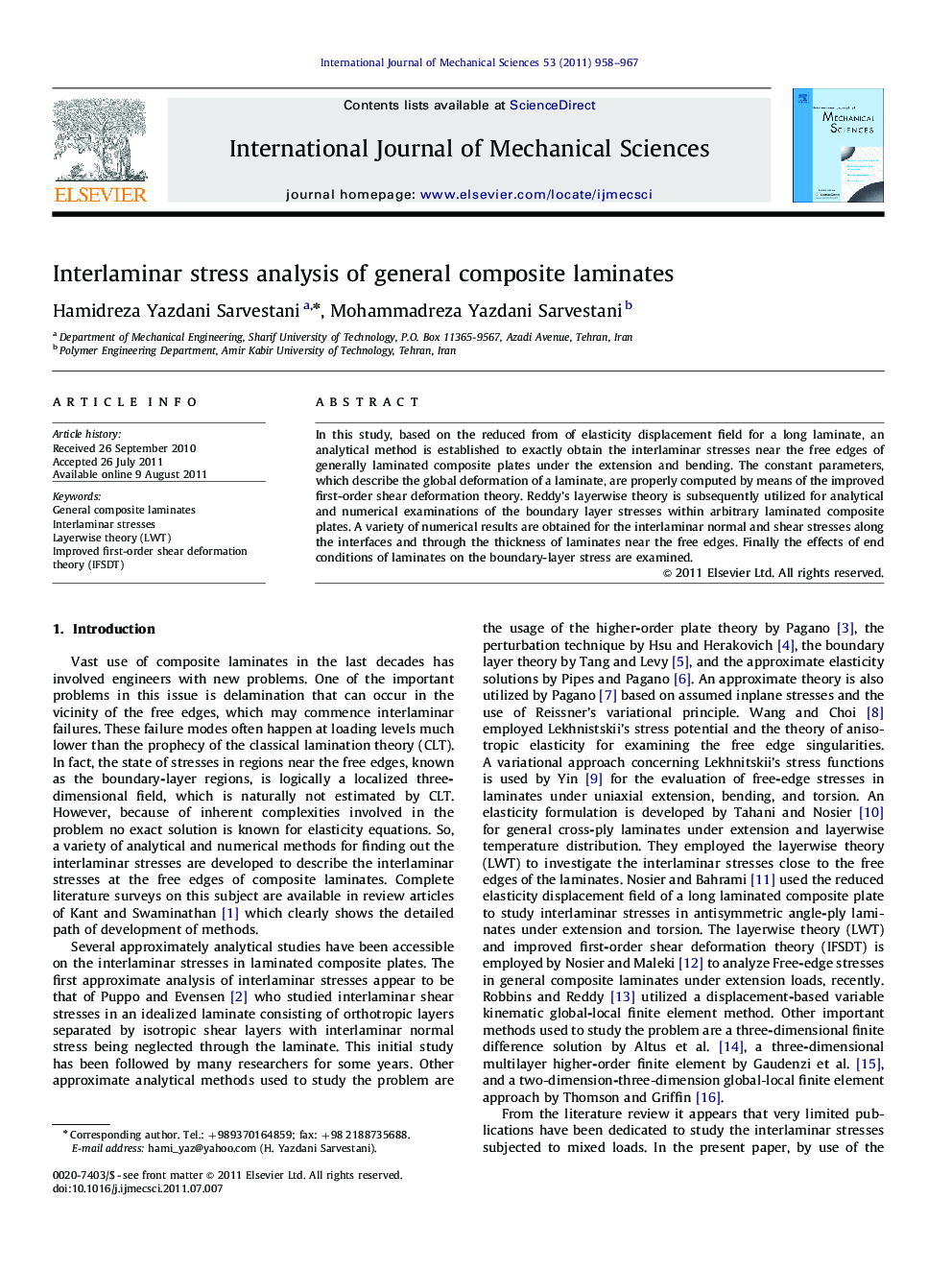 Interlaminar stress analysis of general composite laminates