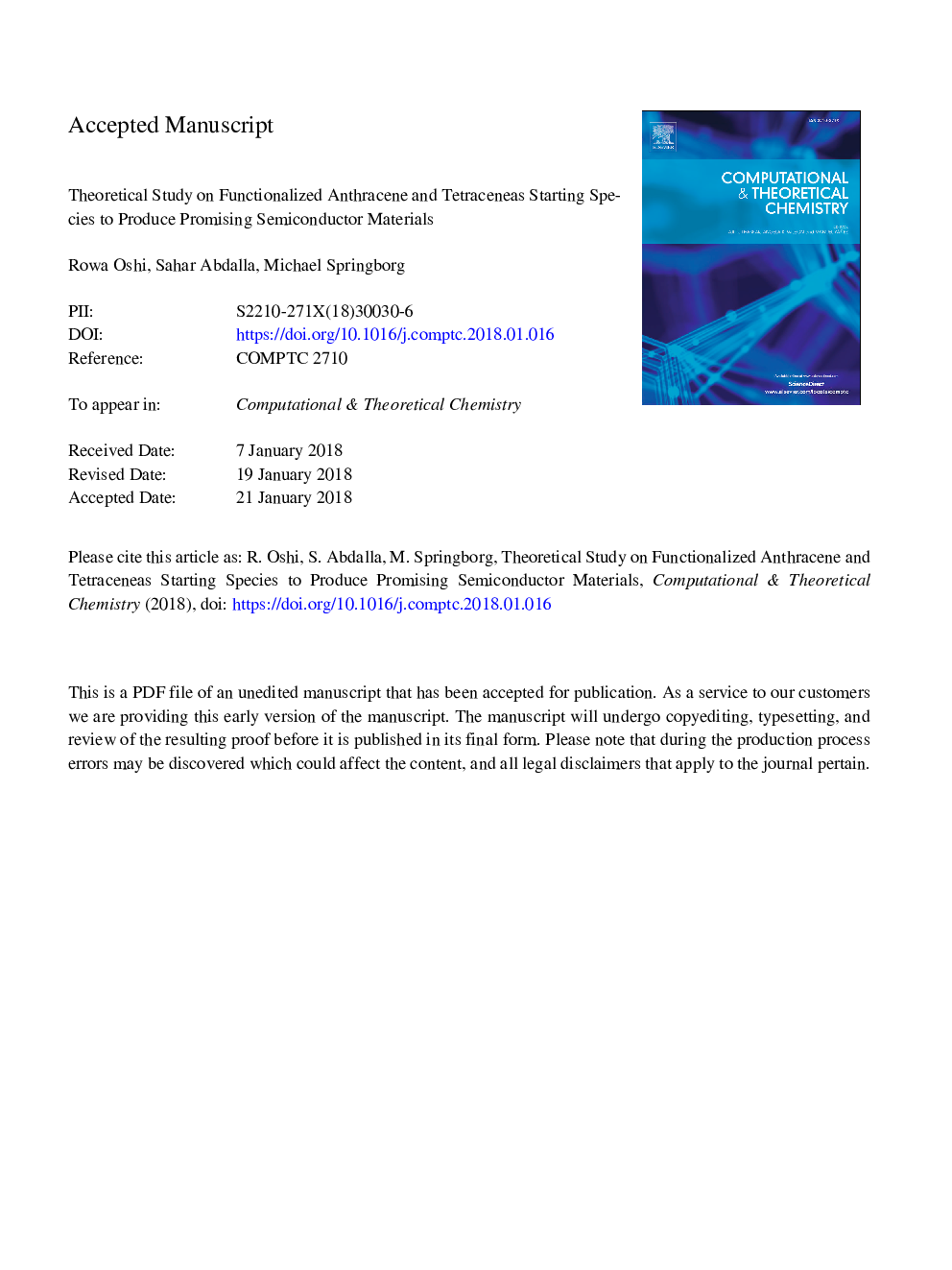 Theoretical study on functionalized anthracene and tetraceneas starting species to produce promising semiconductor materials