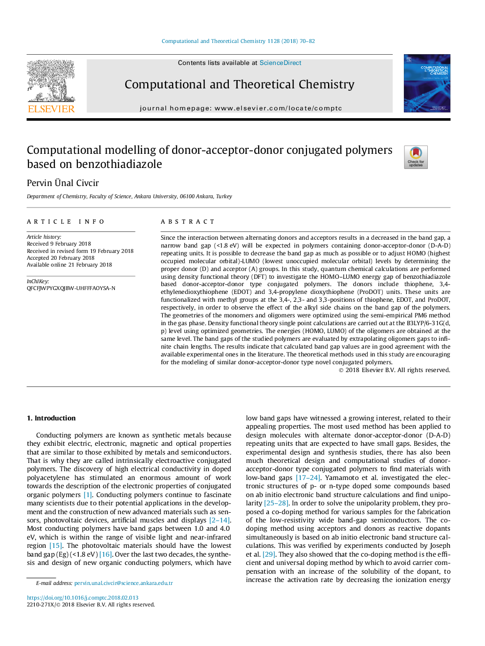 مدل سازی محاسباتی از پلیمرهای کنجوج کننده اهدا کننده-گیرنده-گیرنده-دریافت کننده بر اساس بنزوتی دی دیازول 