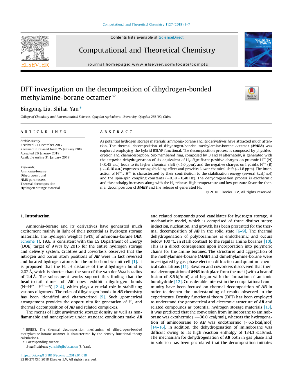 DFT investigation on the decomposition of dihydrogen-bonded methylamine-borane octamer