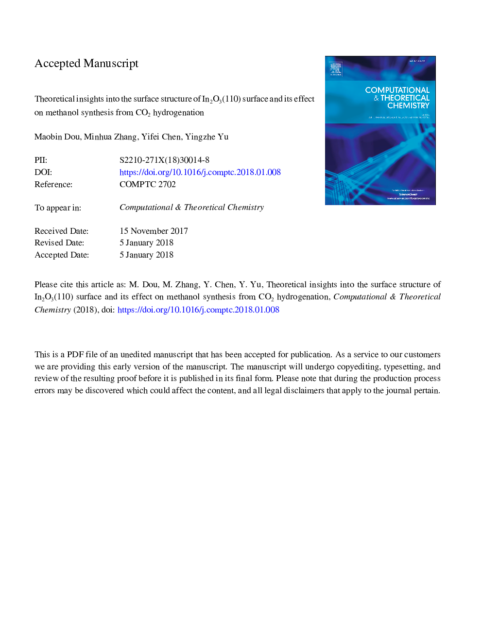 Theoretical insights into the surface structure of In2O3(1â¯1â¯0) surface and its effect on methanol synthesis from CO2 hydrogenation